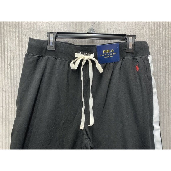 Polo Ralph Lauren Jogger Pants Men’s Large Black Racing Stripes Tapered Leg New - Picture 9 of 13